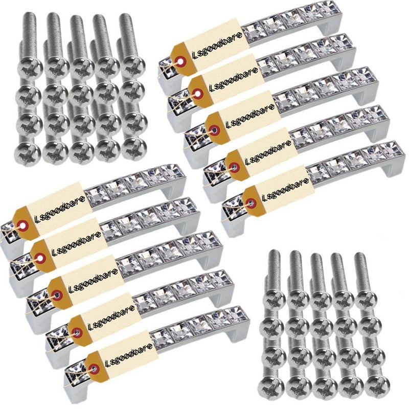 Lsgoodcare Crystal Glass Drawer Handles Silver Europe Simple U Shape Rhinestone Dresser Cupboard Pull  10Pack 4.2"" Length 3.8"" Center-to-Center Furniture Door Cabinet Knob Bling - Image 1